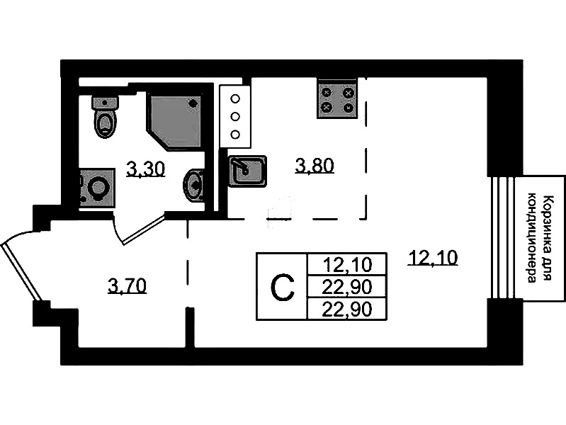 Квартира студия 22.9 м², 7/7 эт., ЖК «Курортный квартал»